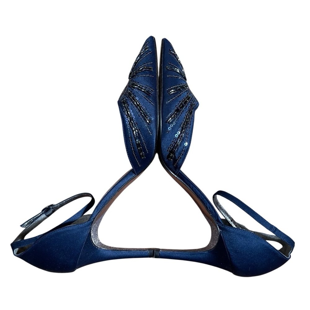Adrianna Papell Midnight Blue Ankle Strap‎ Heels Sequin Embellishments 9M - Picture 5 of 14